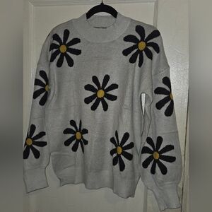 Gray Daisy Knit Sweater with Yellow Centers